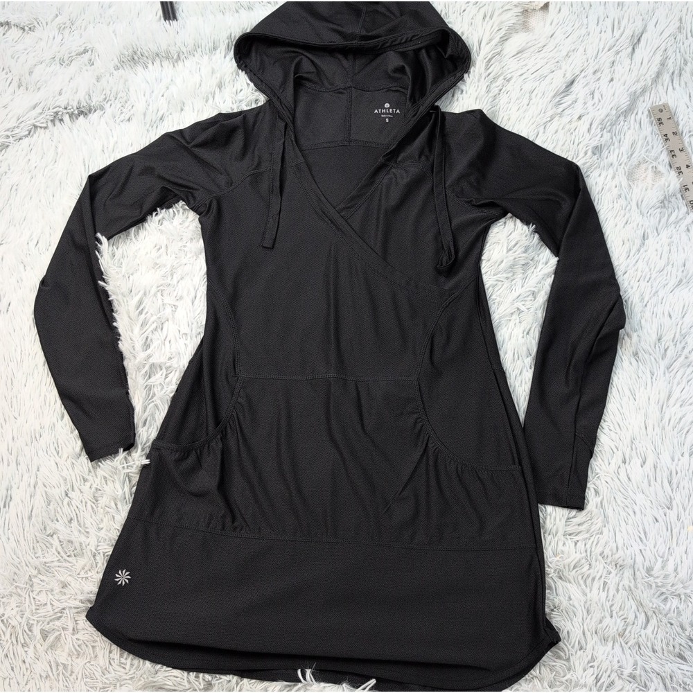 Athleta Sweatshirt Womens S Black Hoodie Comfort Pockets Athletic Active